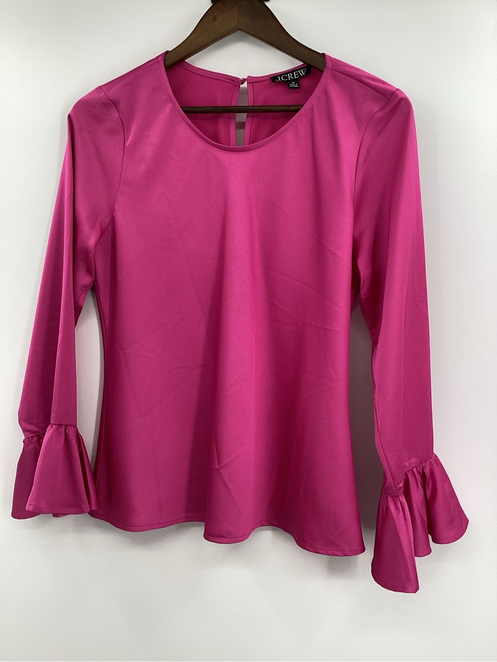 J. Crew Fuchsia Long-Sleeve Blouse with Ruffle Cuffs